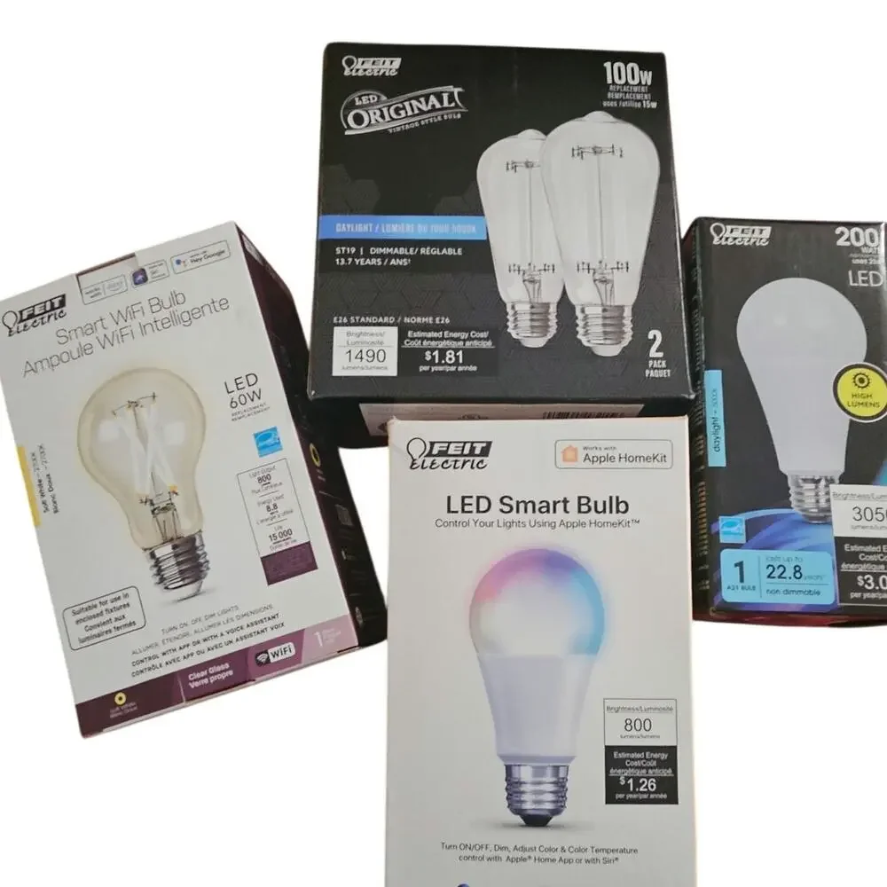 Feit Electric LED Bulb Lot of 4 Smart Wi-Fi Color Changing & Vintage Edison 100W